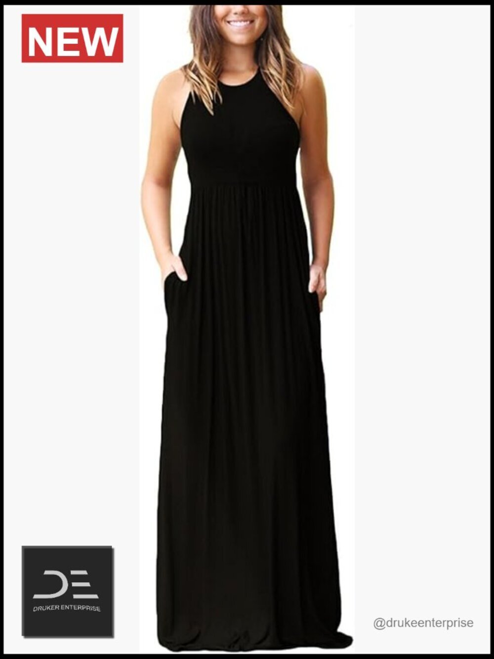 Sleeveless Maxi Dress with Pockets Casual Loose Summer Long Dress